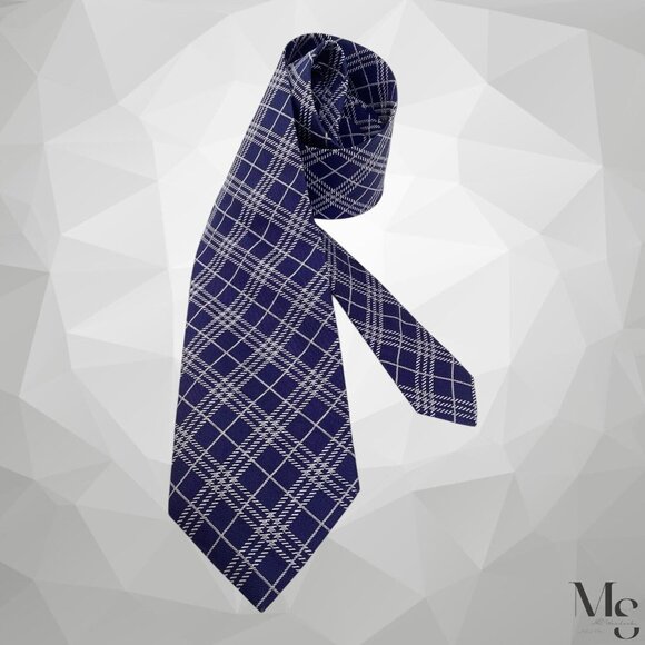 BURBERRY LONDON Blue PLaids & Cheks Silk Tie Made In Italy W:3.75" EX COND - Picture 1 of 6